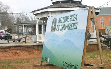 Press photo/Will Woolever - The new sign on Town Square welcomes AT thru-hikers to Franklin.