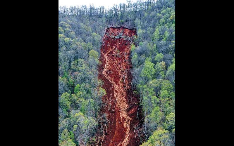 Photo/Eric Haggart - This slide on Dobson Mountain flowed about 4,000 feet. This photo shows just the top of the debris flow.