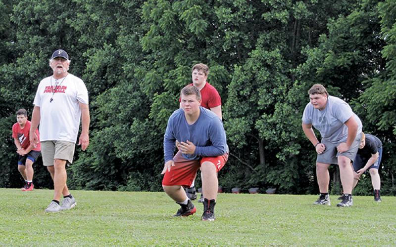 Photo courtesy Franklin Panther Sports Network - Assistant coach Greg Trawick oversees a limited workout for the Franklin High School football team on June 15.
