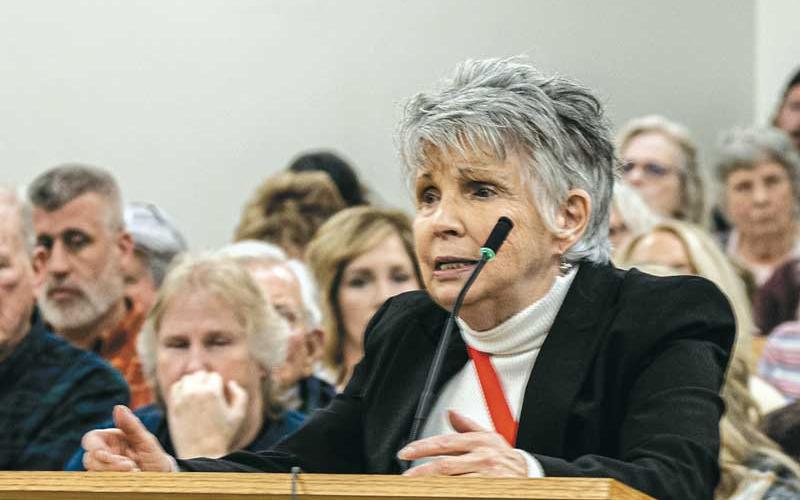 Photo/Bob Scott - Frieda Bennett speaks about the Highlands PreK project during the March 14 Macon County Board of Commissioners meeting.